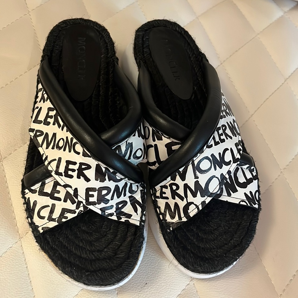 Ladies Moncler white black shoes slides size 37 7